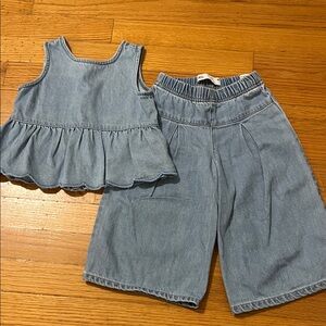 Zara Kids Blue Denim Scallop Top and Wide Leg Pants